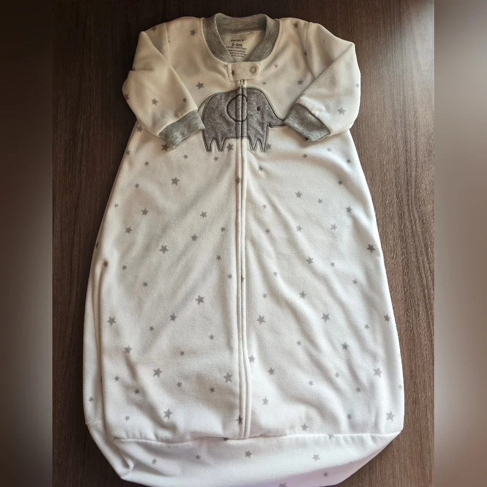 Carter's White and Gray Elephant Sleep Sack Winter Fall Size 3-6 Monthe NWOT